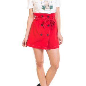 NWT Do+B Paper Bag Pleated Red Button Down Skirt Small